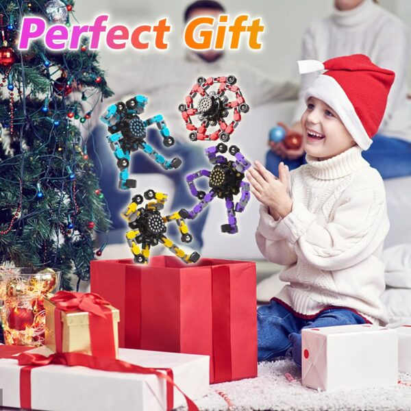 Easter Basket Stuffers Transformable Fidget Spinners 4 Pcs for Kids and Adults Stress Relief Sensory Toys for Boys and Girls Fingertip Gyros for Party Favors Stocking Stuffers Bulk for Kids - Image 7