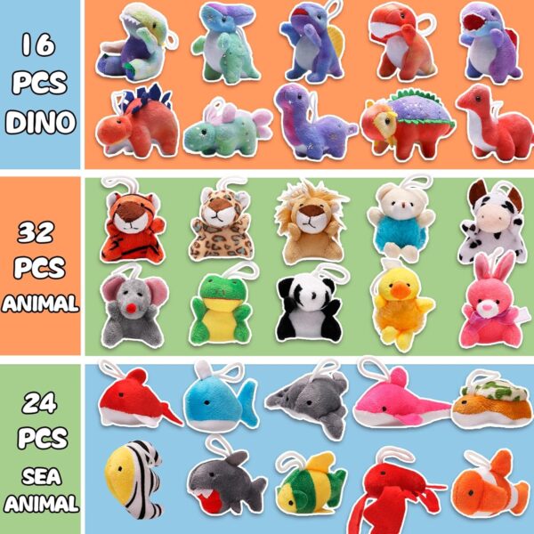 72 Pack Mini Stuffed Animal, Assorted Plush Toy (Dinosaur, Zoo, Ocean), Party Favors for Kid, Perfect for Claw Machine Filler, Goody Bag Stuffers, Keychain, Carnival Prizes, Classroom Reward Gift Bulk - Image 3