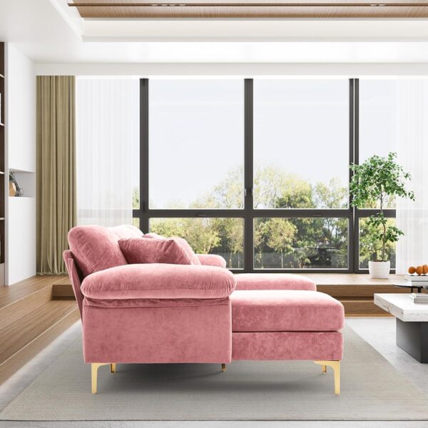 OUYESSIR U-Shaped Sectional Sofa Couch, 4 Seat Sofa Set for Living Room, Convertible L-Shaped Velvet Couch Set with Chaise Lounge, Ottoman and Pillows,114 inches (Pink) - Image 8