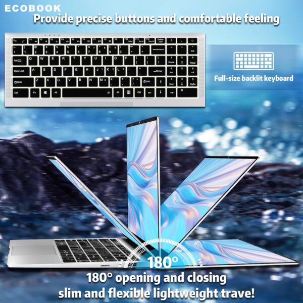 15.6 Inch Laptops, Laptop with 8GB RAM 256GB SSD, Gaming Laptop for N4000, Traditional Laptop Computers Full HD 1920X1080 Display WiF5 Mini-HDMI 180 Angle Opening Netbook For Student Business Work - Image 4