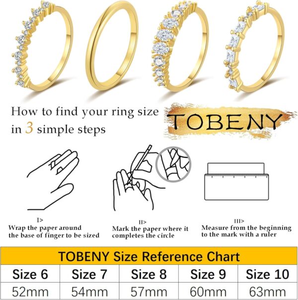 TOBENY Stackable Gold Rings for Women Non Tarnish Dainty 14K Gold Plated Stacking Cubic Zirconia Thumb Ring Set Trendy Statement Promise Wedding Bands Engagement Rings for Women Size 6 7 8 9 10 - Image 6