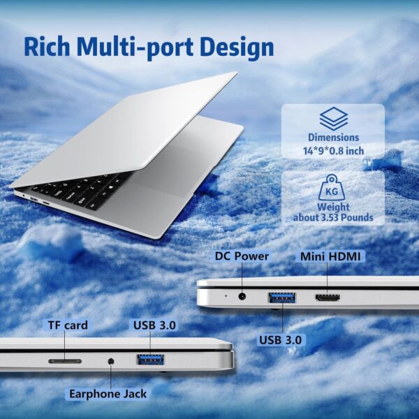 15.6 Inch Laptops, Laptop with 8GB RAM 256GB SSD, Gaming Laptop for N4000, Traditional Laptop Computers Full HD 1920X1080 Display WiF5 Mini-HDMI 180 Angle Opening Netbook For Student Business Work - Image 8