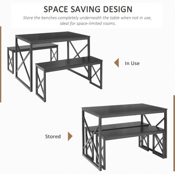 VECELO Kitchen Table with 2 Benches for 4, Wood Dining Room Dinette Sets with Metal Frame for Breakfast Nook and Small Space, Black - Image 5