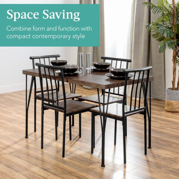 Best Choice Products 5-Piece Metal and Wood Indoor Modern Rectangular Dining Table Furniture Set for Kitchen, Dining Room, Dinette, Breakfast Nook w/ 4 Chairs - Drift Brown - Image 3