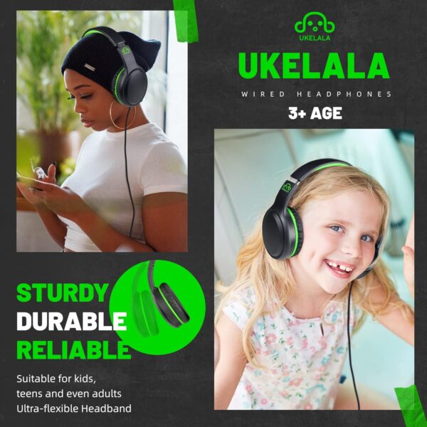 Green Wired Headphones for Boys Portable On Ear Youth Headphones for School Airplane Travel Lightweight Portable Compatible with Pad Computer Laptop for Adults Student Children Girls Kids - Image 5