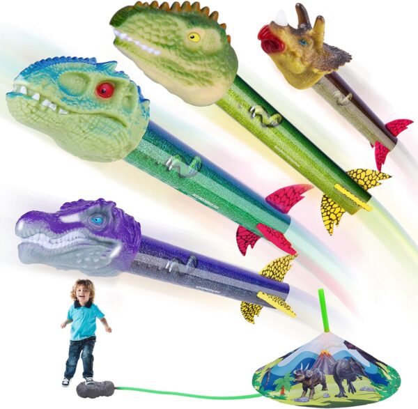 Dinosaur Toy Rocket Launcher for Kids - Launch Up to 100 Ft, 4 Rockets, Outdoor Outside Toys for Kids, Dinosaur Toys, Birthday Gifts for 3 4 5 6 7 8-12 Year Old Boys Girls - Image 2