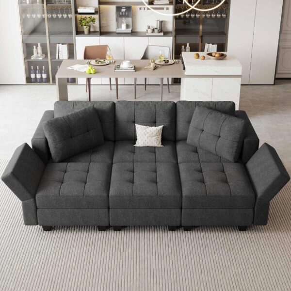 Belffin Modular Sectional Sofa with Storage Sectional Sleeper Couch Modular Sofa Bed for Living Room Dark Grey - Image 4