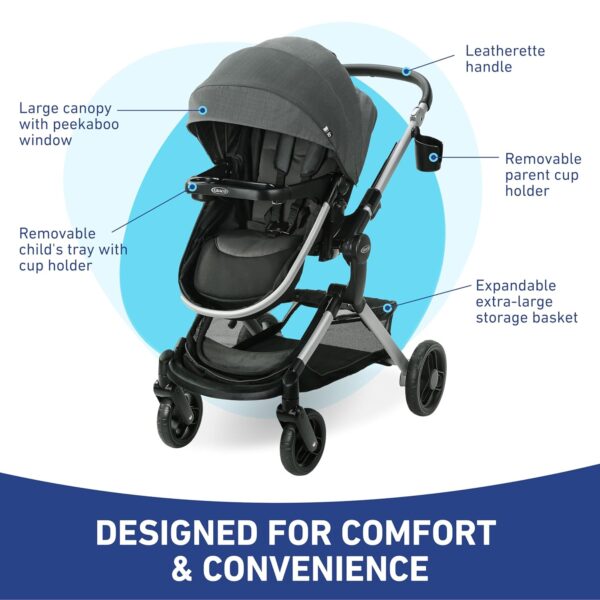 Graco Modes Nest Travel System, Includes Baby Stroller with Height Adjustable Reversible Seat, Pram Mode, Lightweight Aluminum Frame and SnugRide 35 Lite Elite Infant Car Seat, Bayfield - Image 9