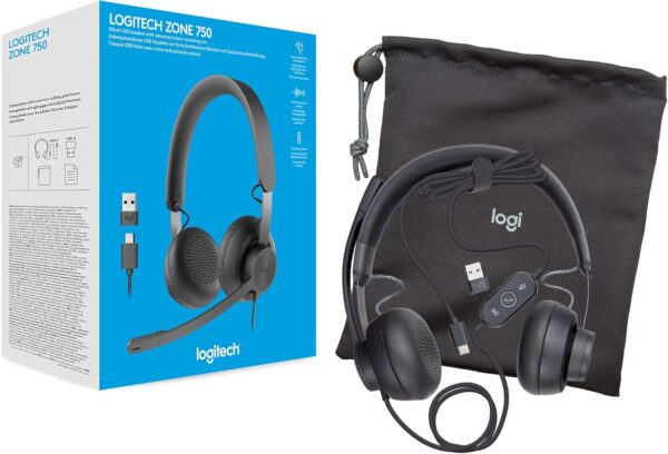 Logitech Zone 750 Wired On-Ear Headset with Advanced Noise-canceling Microphone, Simple USB-C and Included USB-A Adapter, Plug-and-Play Compatibility for All Devices - Image 8