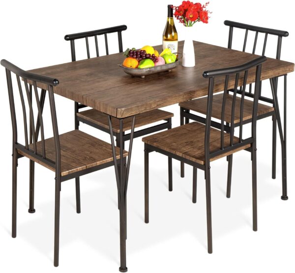 Best Choice Products 5-Piece Metal and Wood Indoor Modern Rectangular Dining Table Furniture Set for Kitchen, Dining Room, Dinette, Breakfast Nook w/ 4 Chairs - Drift Brown - Image 2