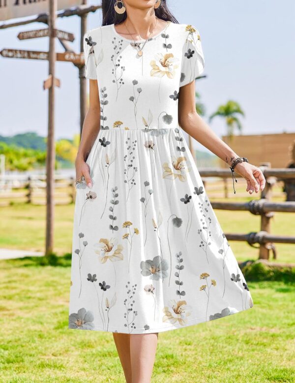 Zeagoo Women Summer Short Sleeve Midi Dress with Pockets Casual Aline Flowy Tshirt Dress Floral Vocation Beach Sundress - Image 5