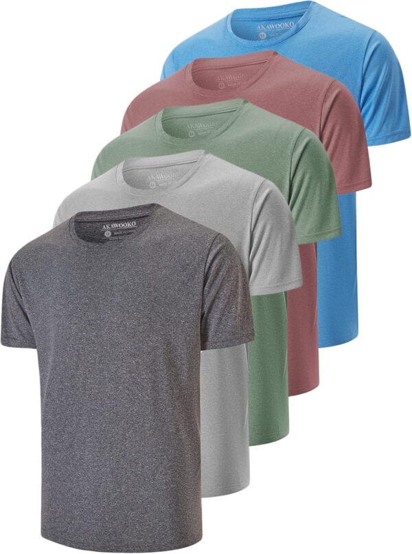 5 Pack Men's Dry Fit T Shirts Athletic Running Gym Workout Short Sleeve Tee Shirts for Men - Image 2