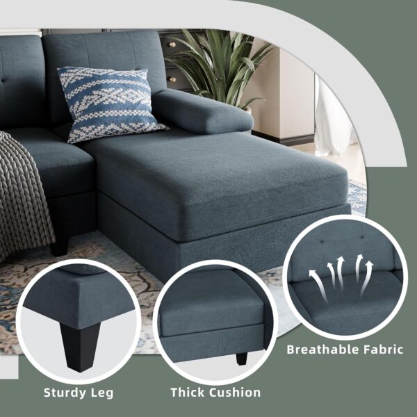 Shintenchi Sectional Couches for Living Room, 4 Seat Sofa Set U-Shaped Couch with Double Chaise, Modern Living Room Furniture Sets with Linen Fabric, Dark Grey - Image 3