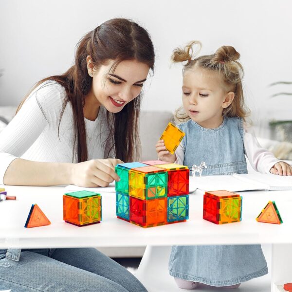 FNJO Magnetic Tiles, 100PCS Building Blocks, Magnets Building Set, STEM Construction Stacking Toy Gift for Kids 3+ Boys and Girls Preschool Kindergarden Toy - Image 4