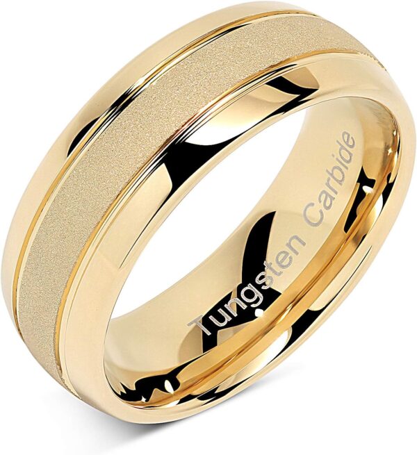 100S JEWELRY Engraved Personalized Tungsten Rings For Men Women Gold Wedding Band SandBlasted Finish Dome Edge Sizes 6-16 - Image 2