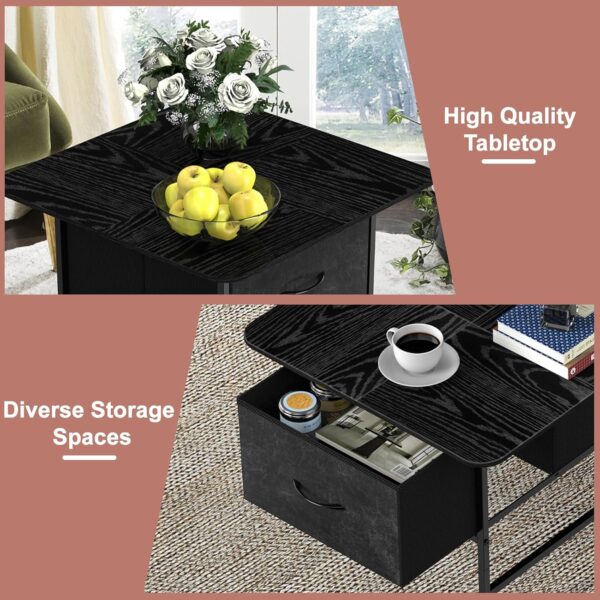 Shinoske Square Coffee Table with Storage Drawer,Small Black Coffee Tables for Living Room,2-Tier Farmhouse Center Table with Round Corners for Small Space,Small Apartment,Office - Image 7