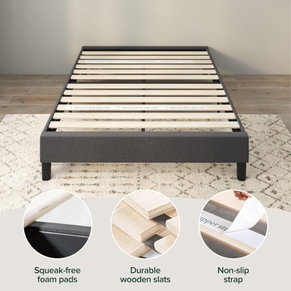 ZINUS Curtis Upholstered Platform Bed Frame, Mattress Foundation, Wood Slat Support, No Box Spring Needed, Eco Friendly WonderBox (TM) Packaging, Dark Grey, Queen - Image 6