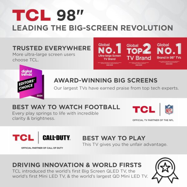 TCL 98-Inch Q65 QLED 4K UHD Smart TV with Google TV (98Q651G, 2024 Model) Dolby Vision, Dolby Atmos, HDR Pro+, Game Accelerator Enhanced Gaming, Voice Remote, Works with Alexa, Streaming Television - Image 6