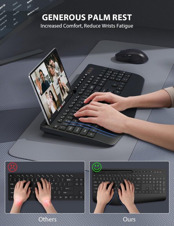 Wireless Keyboard and Mouse Combo - Full-Sized Ergonomic Keyboard with Wrist Rest, Phone Holder, Sleep Mode, Silent 2.4GHz Cordless Keyboard Mouse Combo for Computer, Laptop, PC, Mac, Windows -Trueque - Image 3