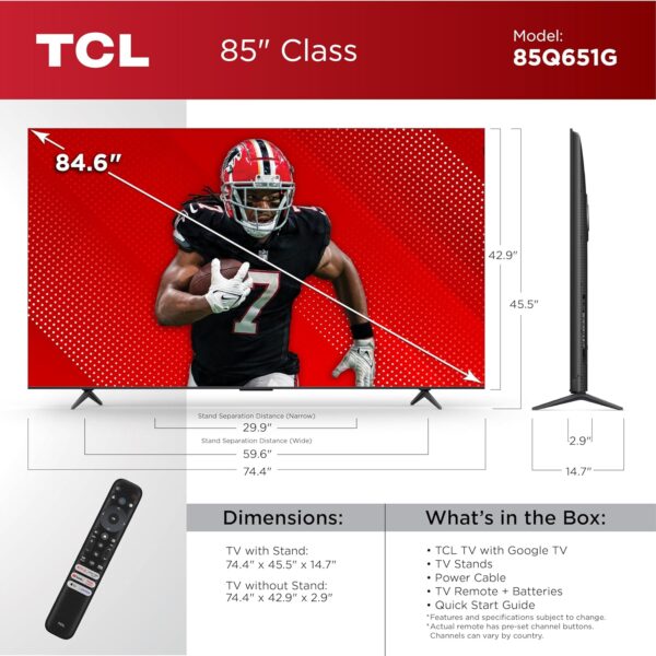 TCL 85-Inch Q65 QLED 4K UHD Smart TV with Google TV (85Q651G, 2024 Model) Dolby Vision, Dolby Atmos, HDR Pro+, Game Accelerator Enhanced Gaming, Voice Remote, Works with Alexa, Streaming Television - Image 4