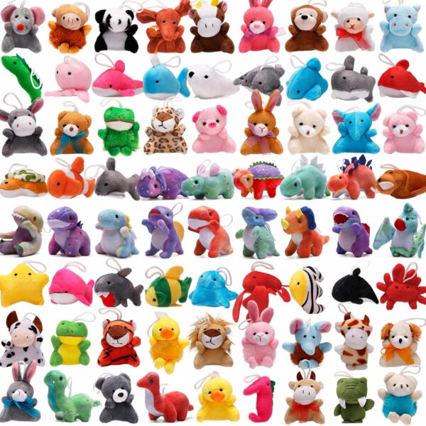 72 Pack Mini Stuffed Animal, Assorted Plush Toy (Dinosaur, Zoo, Ocean), Party Favors for Kid, Perfect for Claw Machine Filler, Goody Bag Stuffers, Keychain, Carnival Prizes, Classroom Reward Gift Bulk - Image 5