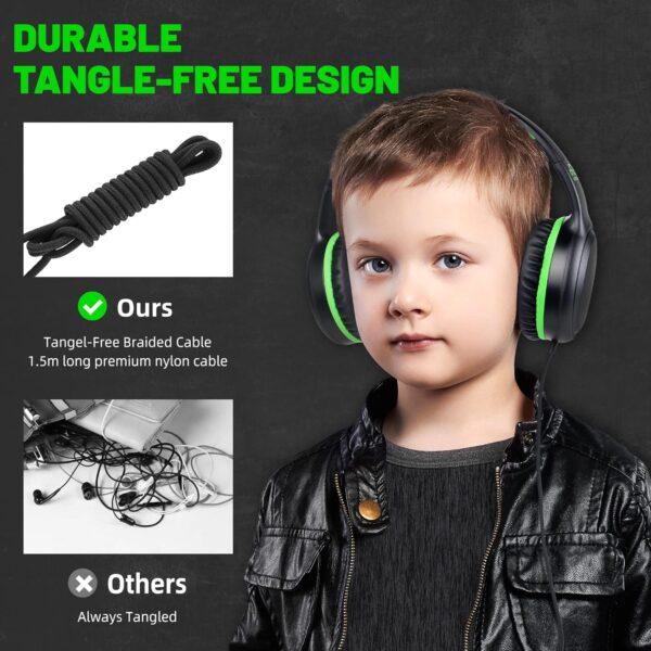 Green Wired Headphones for Boys Portable On Ear Youth Headphones for School Airplane Travel Lightweight Portable Compatible with Pad Computer Laptop for Adults Student Children Girls Kids - Image 7