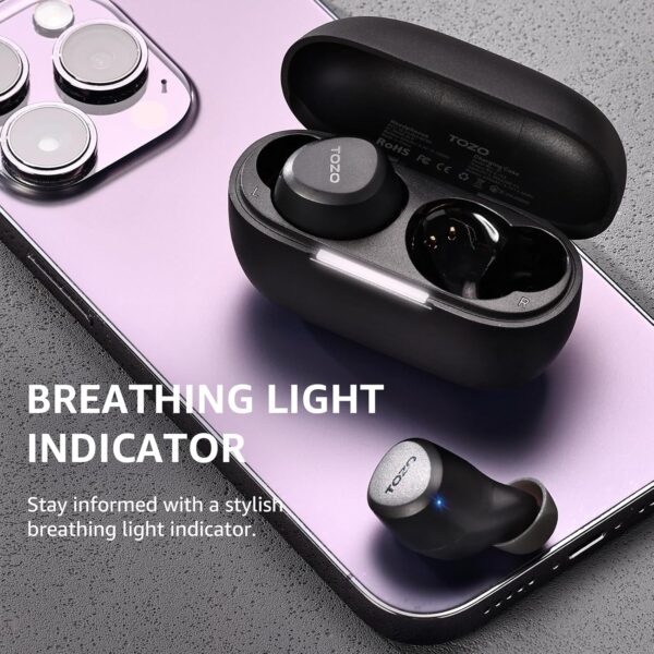 TOZO A1 Wireless Earbuds Bluetooth 5.3 Light Weight in Ear IPX5 Waterproof Headphones 2 Mic for AI Calls, Immersive Premium Sound Bass Headset with Charging Case, 32 Presets EQ Customization via App - Image 9