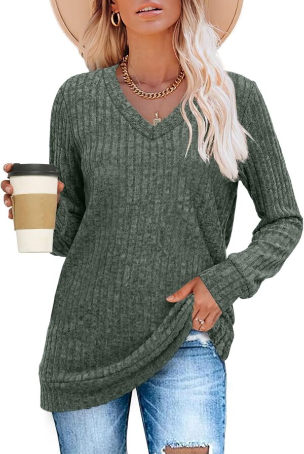 SAMPEEL V Neck Long Sleeve Shirts for Women Casual Fall Tops Lightweight Tunic Sweaters Fashion Clothes 2025 - Image 4