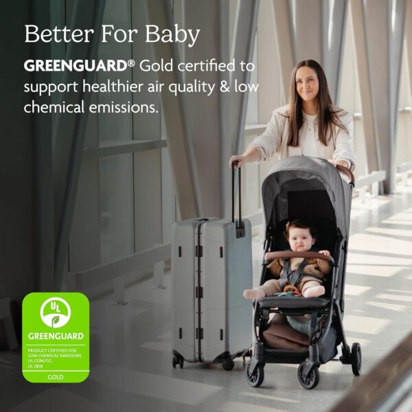 UPPAbaby Minu V2 Travel Stroller/Lightweight, Portable Design/One-Hand Fold/Shoulder Strap and Leather Bumper Bar Included/Gwen (Green Mélange/Carbon Frame/Saddle Leather) - Image 4