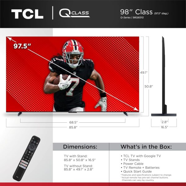 TCL 98-Inch Q65 QLED 4K UHD Smart TV with Google TV (98Q651G, 2024 Model) Dolby Vision, Dolby Atmos, HDR Pro+, Game Accelerator Enhanced Gaming, Voice Remote, Works with Alexa, Streaming Television - Image 4