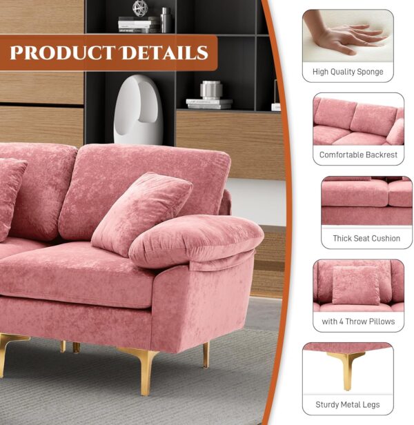 OUYESSIR U-Shaped Sectional Sofa Couch, 4 Seat Sofa Set for Living Room, Convertible L-Shaped Velvet Couch Set with Chaise Lounge, Ottoman and Pillows,114 inches (Pink) - Image 5