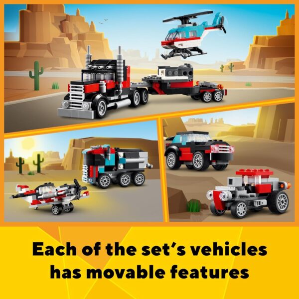 LEGO Creator 3 in 1 Flatbed Truck with Helicopter Toy, Transforms from Flatbed Truck Toy to Propeller Plane to Hot Rod and SUV Car Toys, Gift Idea for Boys and Girls Ages 7 Years Old and Up, 31146 - Image 5