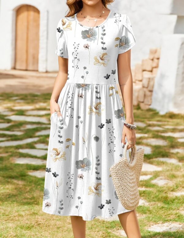 Zeagoo Women Summer Short Sleeve Midi Dress with Pockets Casual Aline Flowy Tshirt Dress Floral Vocation Beach Sundress - Image 3