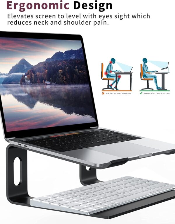 ALASHI Laptop Stand for Desk, Aluminum Computer Riser, Ergonomic Notebook Holder, Detachable Metal Laptops Elevator, PC Cooling Mount Support 10 to 15.6 Inches Notebook, Black - Image 4