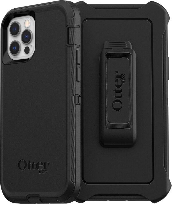 OtterBox iPhone 12 & iPhone 12 Pro Defender Series Case - Black, Rugged & Durable, with Port Protection, Includes Holster Clip Kickstand - Image 2