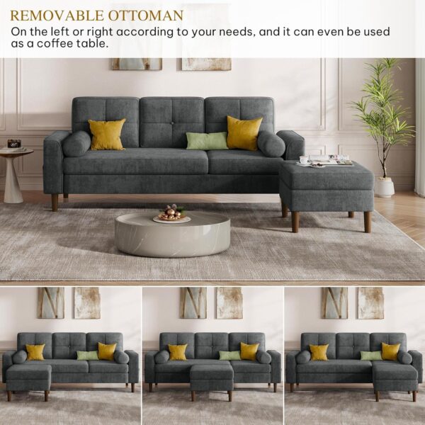 YITAHOME 78" Sectional Sofa Couch with Removable Ottoman, Cat-Scratch-Proof Fabric Sofa for Living Room Apartment, L-Shaped Sofa with 2 Cylinder Neck Pillows and Storage Pocket, Grey - Image 4