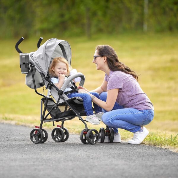 Vista Moonwalk Baby Stroller in Light Gray, Lightweight Infant Stroller with Compact Fold, Multi-Position Recline Umbrella Stroller with Canopy, Extra Large Storage and Cup Holder - Image 3