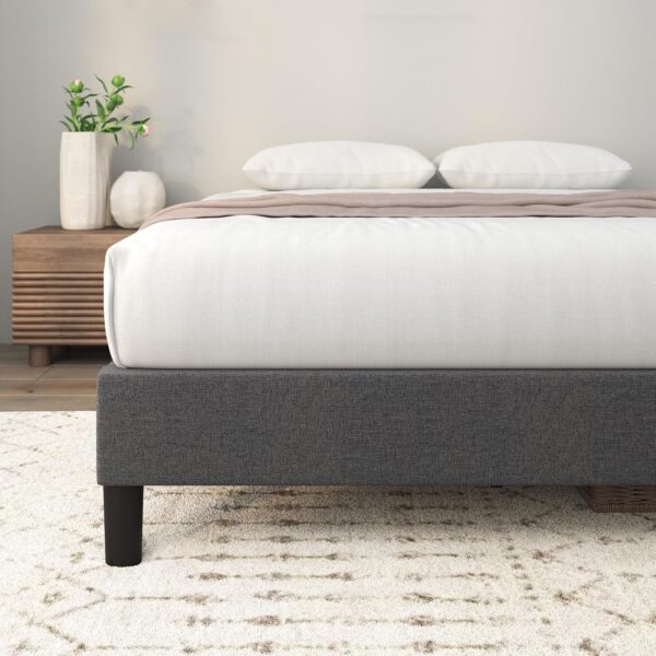 ZINUS Curtis Upholstered Platform Bed Frame, Mattress Foundation, Wood Slat Support, No Box Spring Needed, Eco Friendly WonderBox (TM) Packaging, Dark Grey, Queen - Image 4