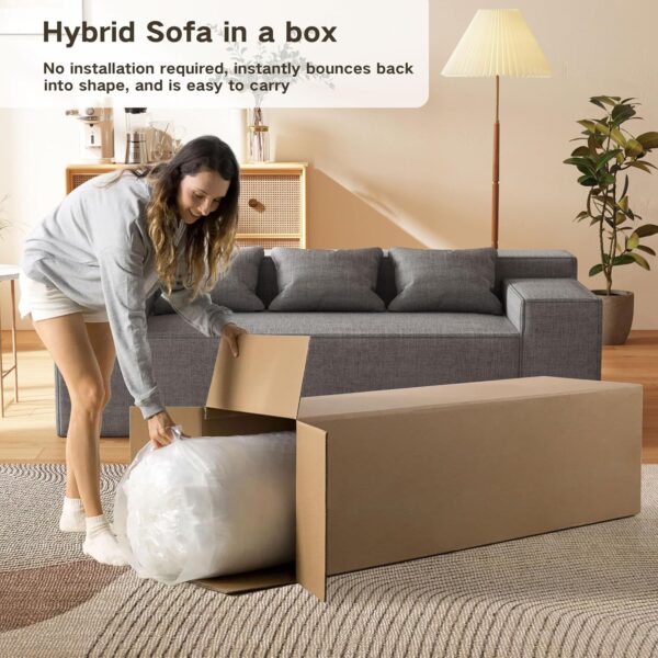 Modern 3-Seater Sofa, Hybrid Sofa in a Box, No Assembly Required, Comfy Sofa Couch with 3 Matching Pillows, Cat-Scratch Resistant Linen, Couch for Living Room or Bedroom, Grey - Image 6