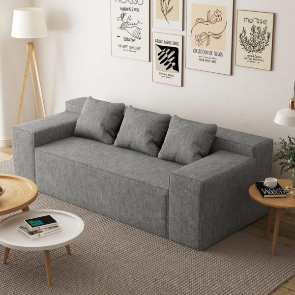 Modern 3-Seater Sofa, Hybrid Sofa in a Box, No Assembly Required, Comfy Sofa Couch with 3 Matching Pillows, Cat-Scratch Resistant Linen, Couch for Living Room or Bedroom, Grey - Image 9