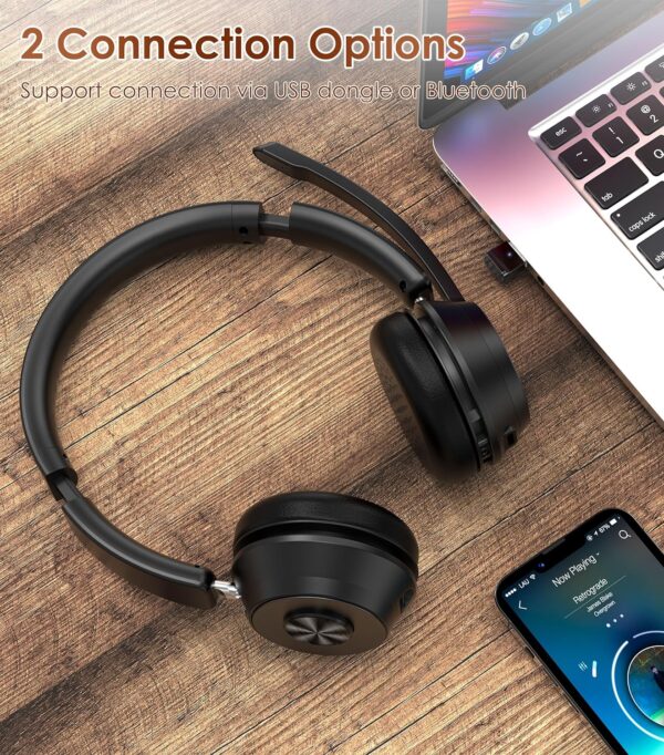 (Upgraded Version) Wireless Headset, Bluetooth Headset with Noise Cancelling Microphone, Best Headset with Mic Mute & USB Dongle for PC/Computer/Laptop/Cell Phones/Remote Work/Call Center - Image 6